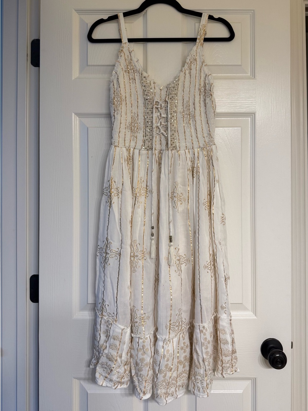 White and Gold Embroidered Sundress